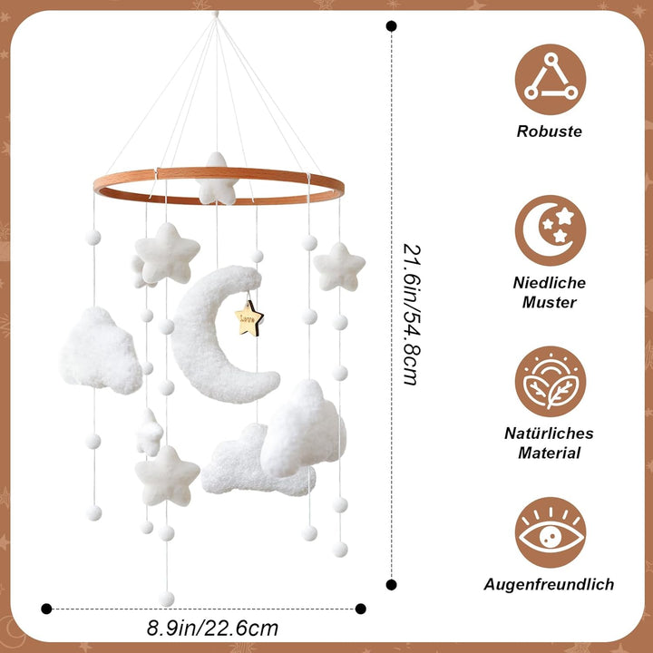 Weiss Wolken Mond Sterne Mobiles Baby, Babybett Mobile Hölz, Windspiele Baby Mobile Wickeltisch Anhä