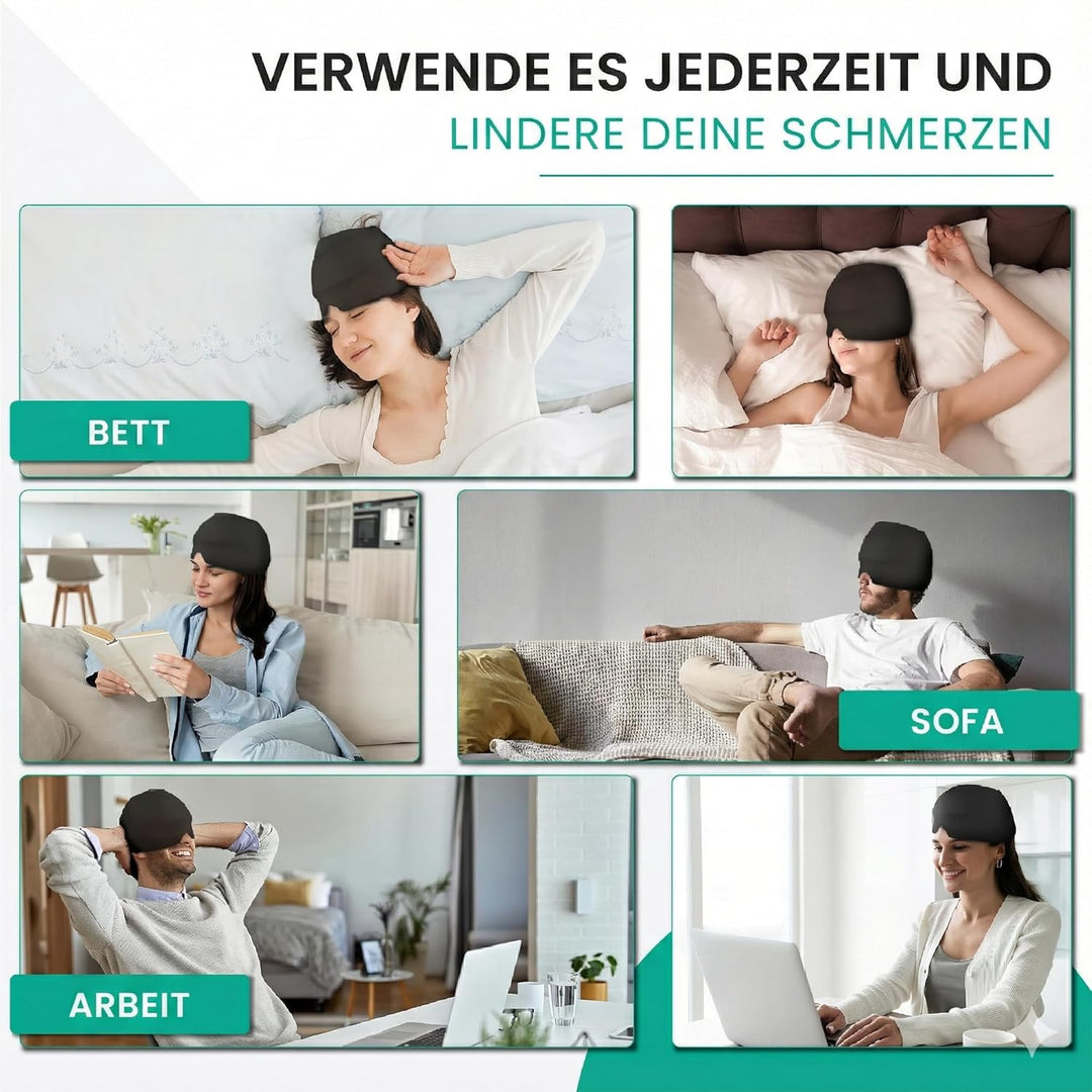 Migräne Maske 600g Gel – 360° Kühlmaske Gesicht & Augen für langanhaltende Kälte- und Wärmetherapie,