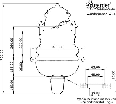 Wandbrunnen von CLGarden WB1 im nostalgischen Design Gartenbrunnen Wasserzapfstelle mit Waschbecken