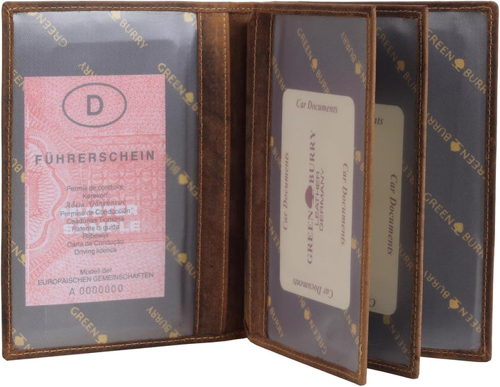 Greenburry Leder Biker-Ausweismappe mit Totenkopf - Führerscheinmappe - Trucker-Ausweistasche Skull
