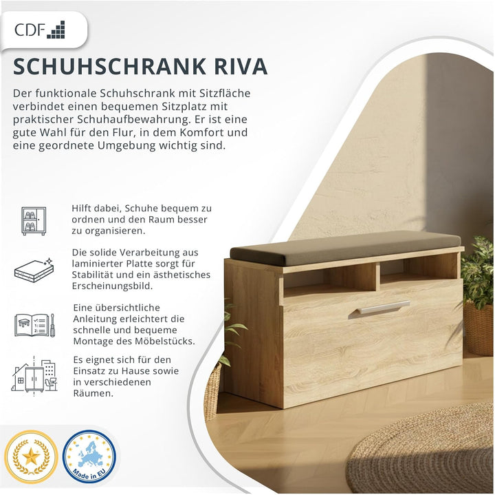 CDF Schuhschrank Riva | Farbe: Eiche Sonoma | Ideal für Diele, Flur, Büro | Schuhaufbewahrung | Bequ