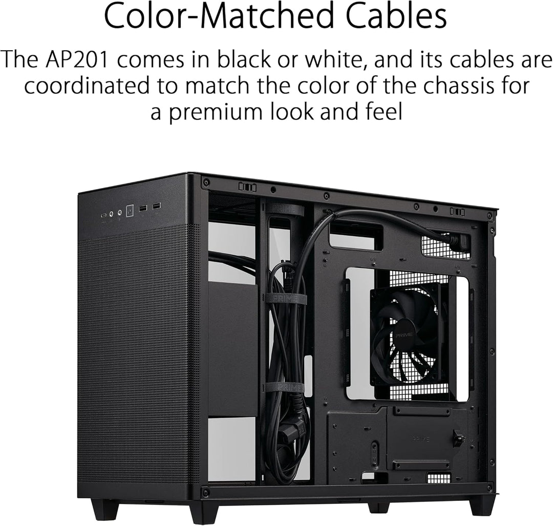 ASUS Prime AP201 MicroATX Gehäuse schwarz (33 Liter, unterstützt 280- & 360-mm-Kühler, Grafikkarten