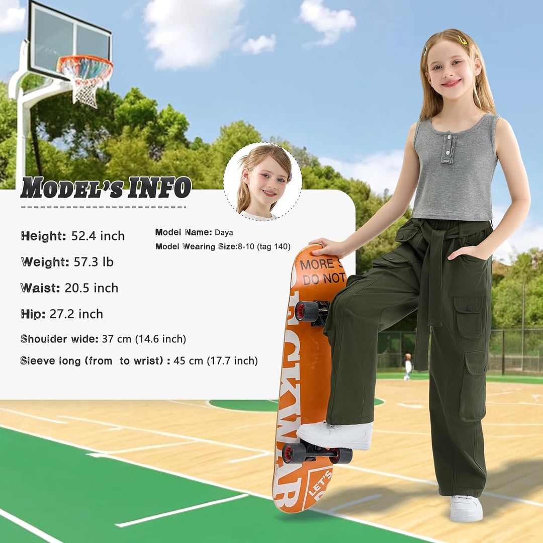 Rolanko Baggy Cargo Jeans für Mädchen, Elastische Hose mit Hoher Taille und Weitem Bein Y2K Jeanshos