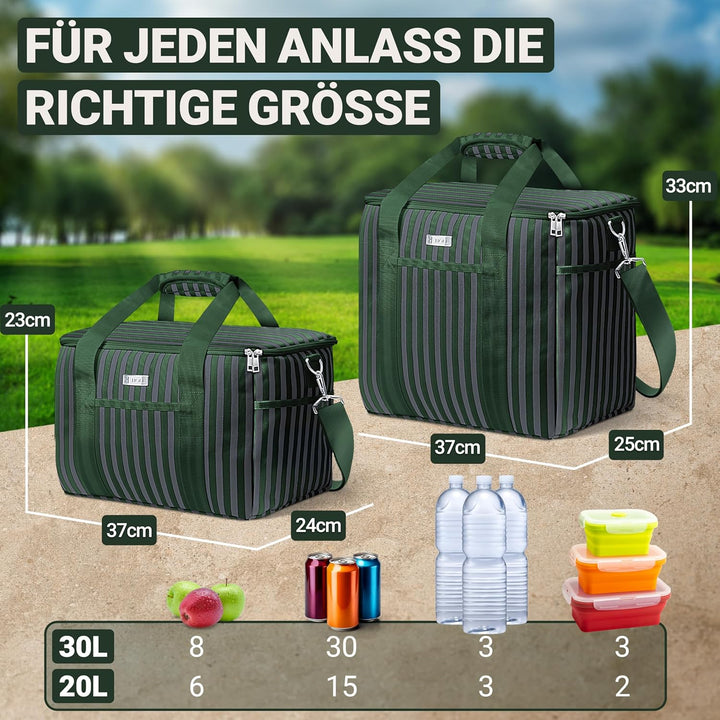 HOEL Kühltasche gross 20L &amp; 30L faltbar - Isolierte Thermotasche - Lunchtasche wasserdicht &amp; auslauf