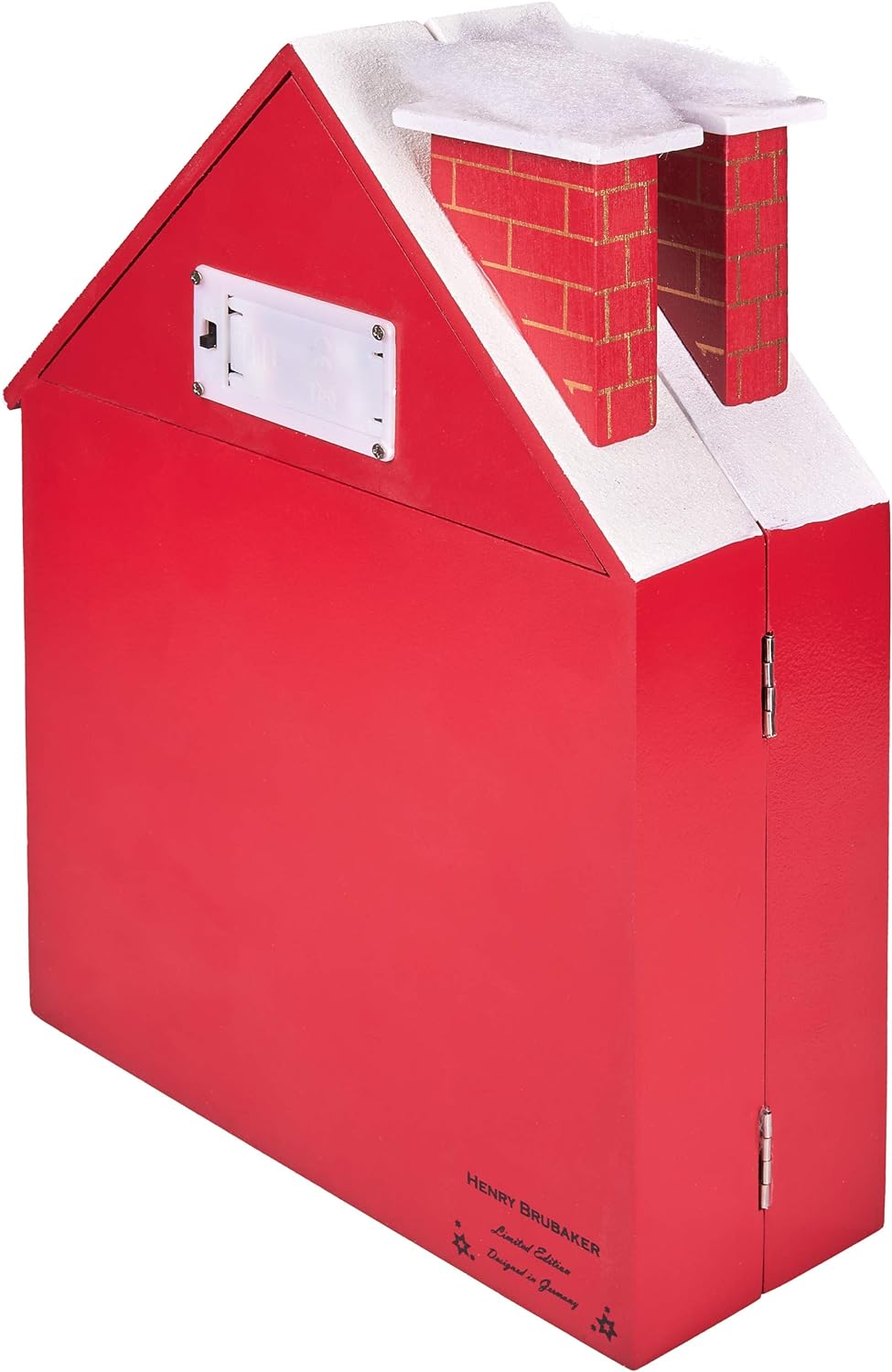 BRUBAKER Adventskalender aus Holz zum Befüllen - Rotes Weihnachtshaus mit Krippenspiel und LED-Beleu