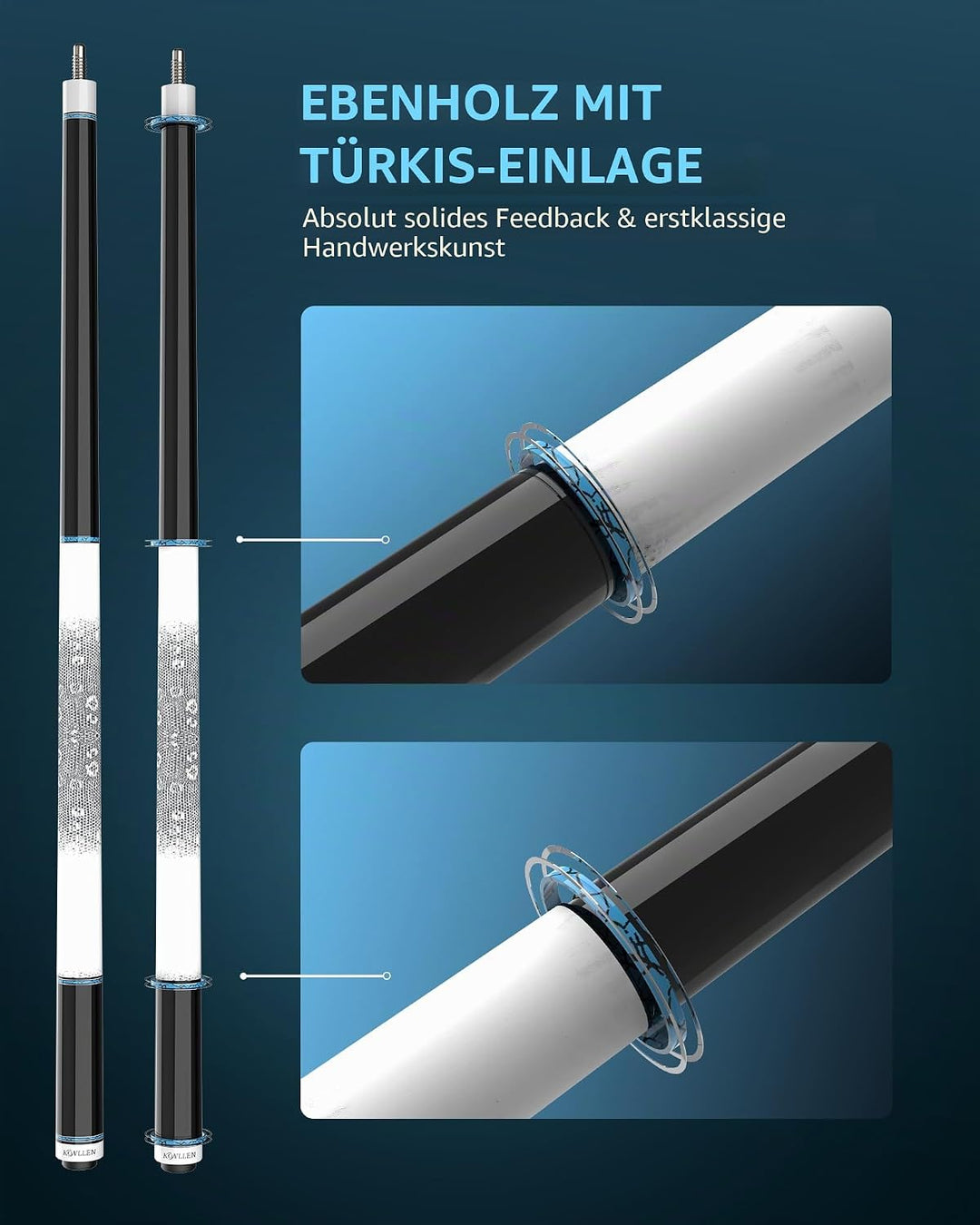 KONLLEN Billardqueue aus Carbonfaser, 147cm, professionelles Billardqueue für Erwachsene, Vollcarbon