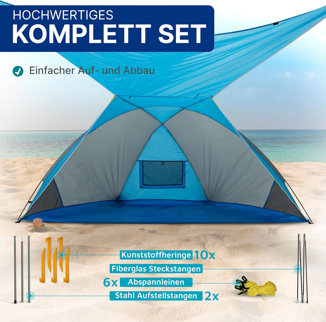 EXPLORER Strandmuschel [270x120x120cm] **mit Sonnendach/verschliessbar ** UV Schutz 80+ mit Boden Ga