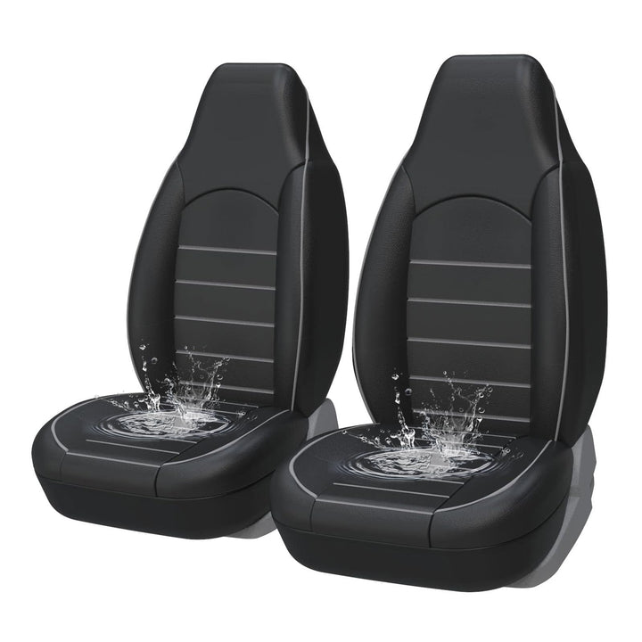 AUTOYOUTH Sitzbezüge Auto Vordersitze Universal Auto-Schonbezüge PU-Leder Sitzschoner Schwarz grau f