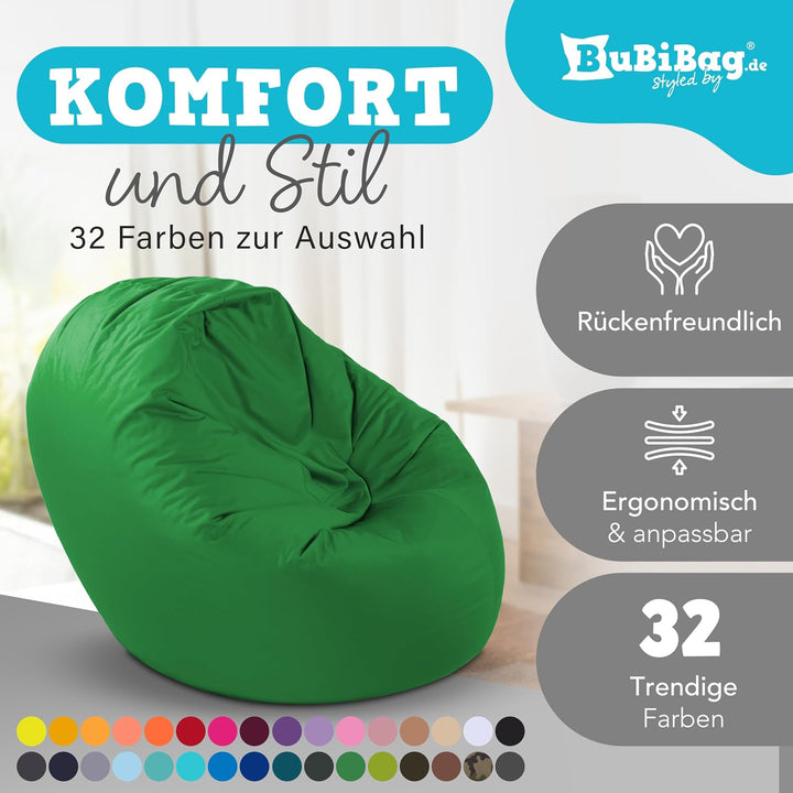 BuBiBag 2in1 Sitzsack L - XXL mit Füllung für Kinder &amp; Erwachsene, Gaming Beanbag &amp; Bodenkissen für