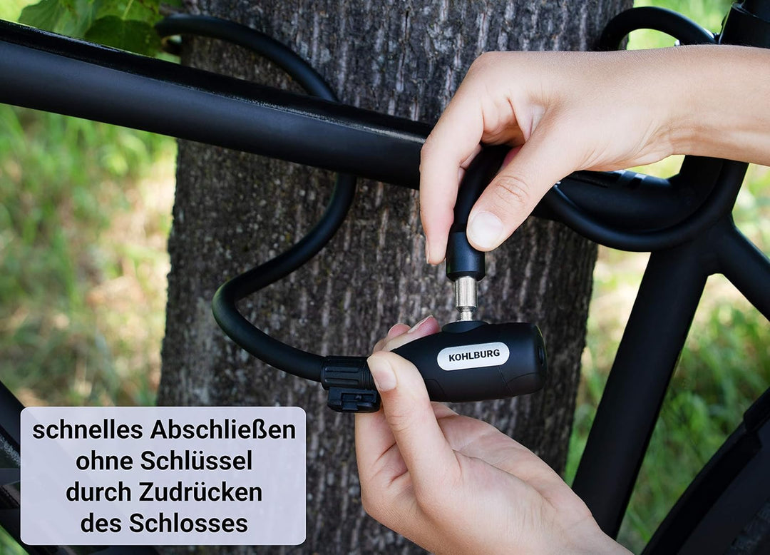KOHLBURG Kabelschloss 200 cm lang - einfach ohne Schlüssel abschliessbar - Schloss für Fahrrad mit H