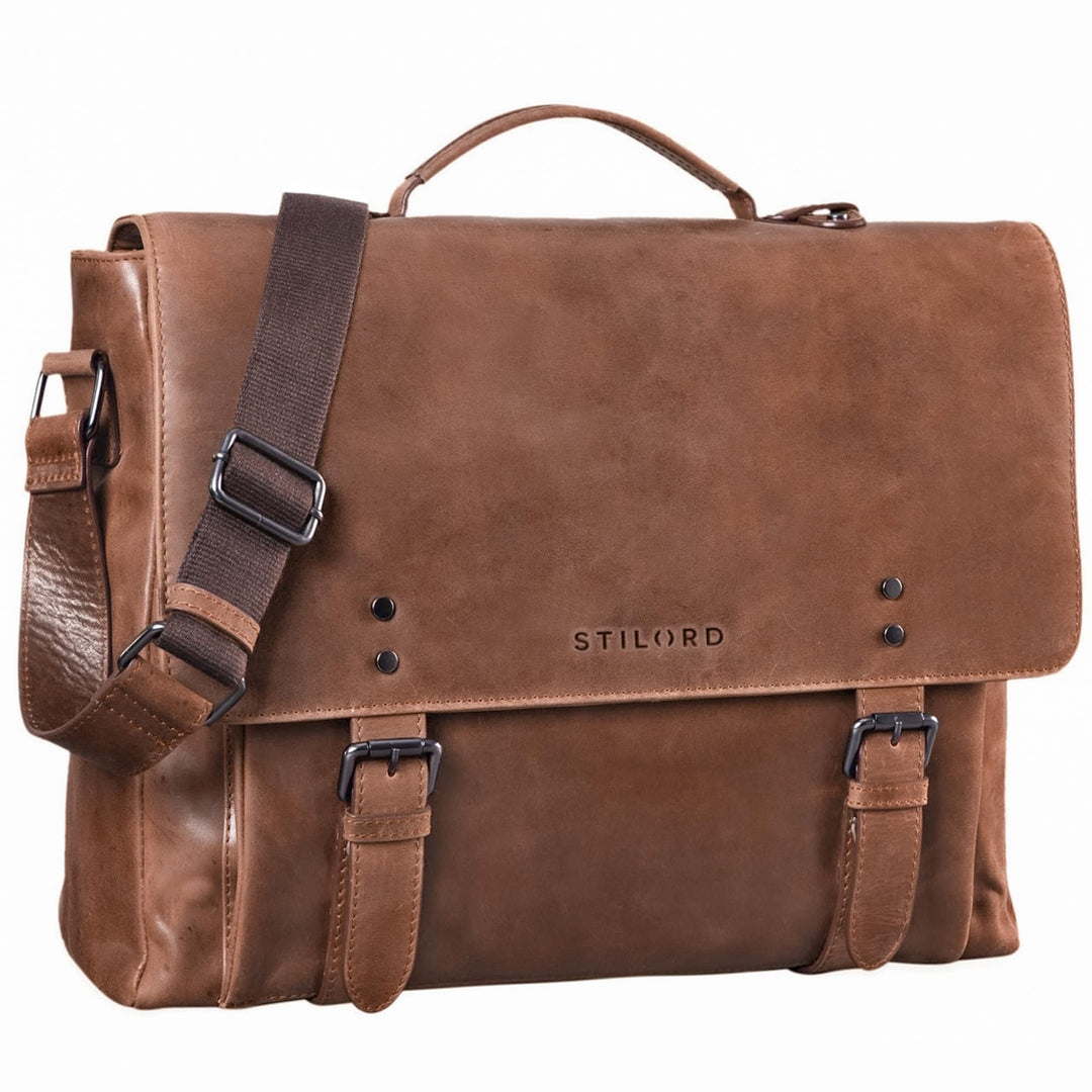 STILORD 'Alfred' Vintage Leder Aktentasche aufsteckbar XL gross Laptoptasche 17 Zoll Lehrertasche Do