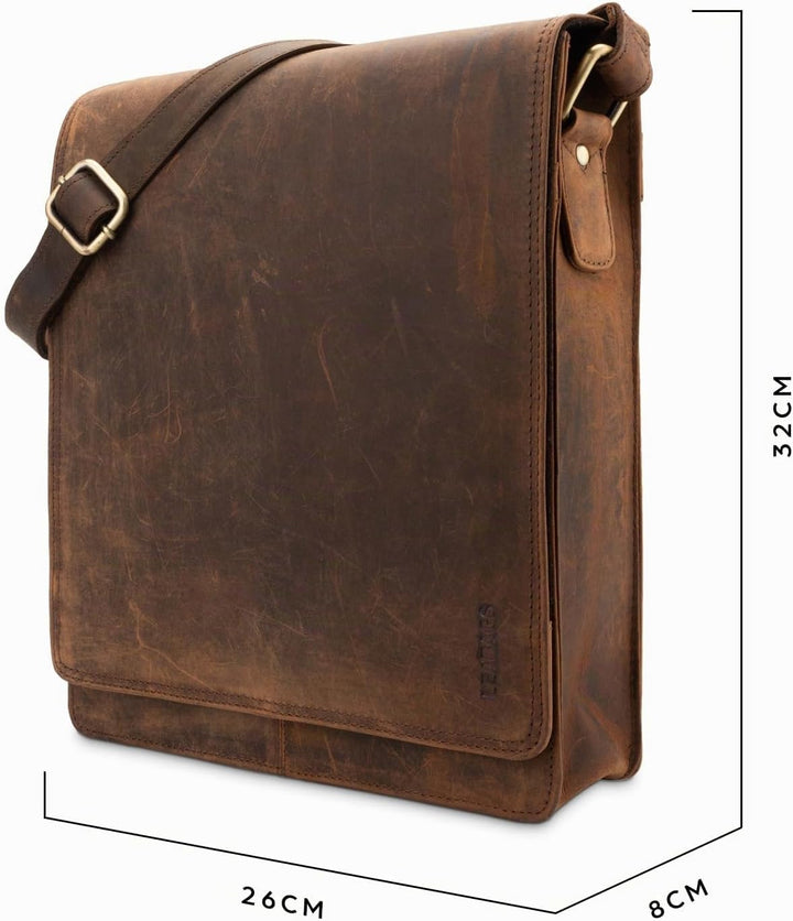 LEABAGS Leder Umhängetasche Herren &amp; Damen I Echtleder Laptoptasche bis 13 Zoll I Messenger Bag mit