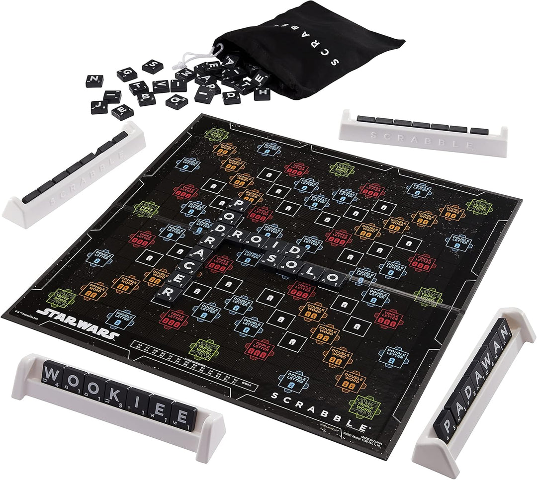 â€‹Mattel Games Scrabble Star Wars Edition Family Board Game with Galaxy Cards & Spacecraft Mover Pi