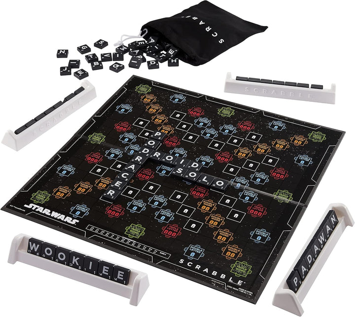 â€‹Mattel Games Scrabble Star Wars Edition Family Board Game with Galaxy Cards & Spacecraft Mover Pi