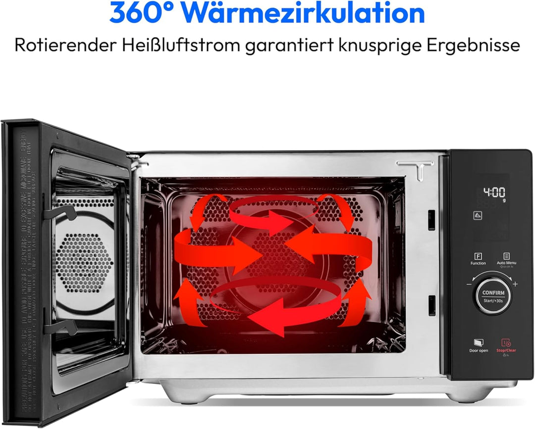 MEDION Mikrowelle mit Grill und Heissluft (25 Liter, 900 Watt, 1100 W Obergrill & 500 W Untergrill,