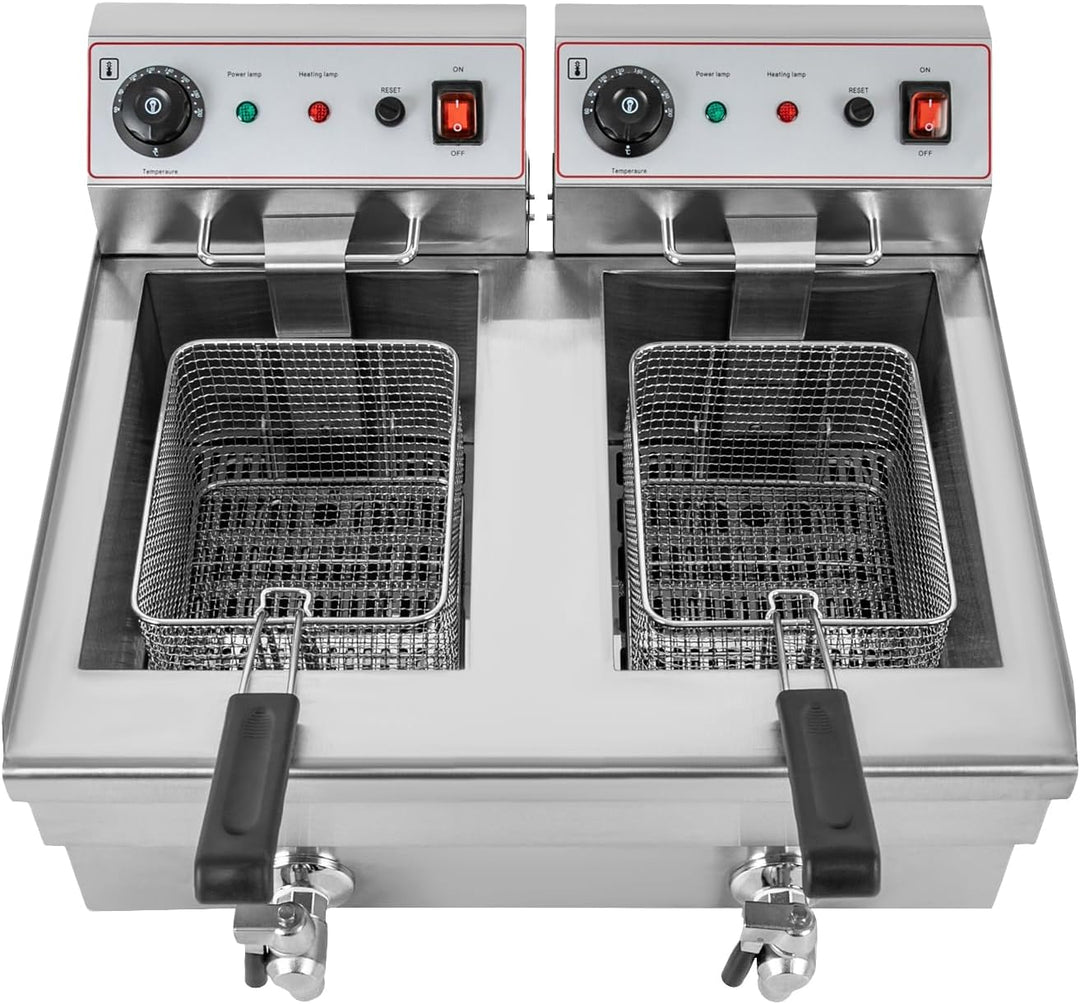 Elektrische Friteuse Gewerbliche, 6000W Küchenbratmaschine 2 * 10 L Körben, Einstellbare Temperatur