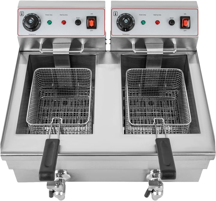 Elektrische Friteuse Gewerbliche, 6000W Küchenbratmaschine 2 * 10 L Körben, Einstellbare Temperatur
