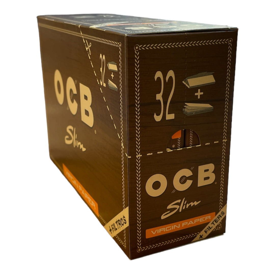 OCB 20166 Unbleached Slim Virgin Paper + Tips-32 Heftchen a 32 Blatt-Langes ungebleicht Plus Tips, P
