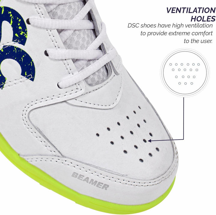 DSC Beamer Cricket Shoes | for Boys and Men | Light Weight | Durable Fluro Yellow White 36 EU, Fluro
