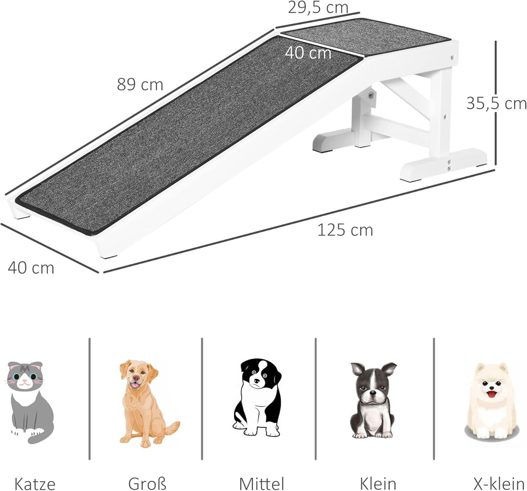 PawHut Hunderampe Hundetreppe mit rutschfestem Teppich, Hundeautorampe, Auto Kofferraumrampe rutschf