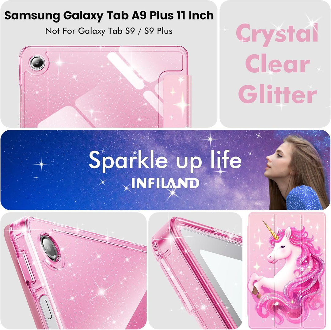 INFILAND Hülle für Samsung Galaxy Tab A11+/A9+11 Zoll (2023/2025),Glitzernde Schutzhülle mit funkeln
