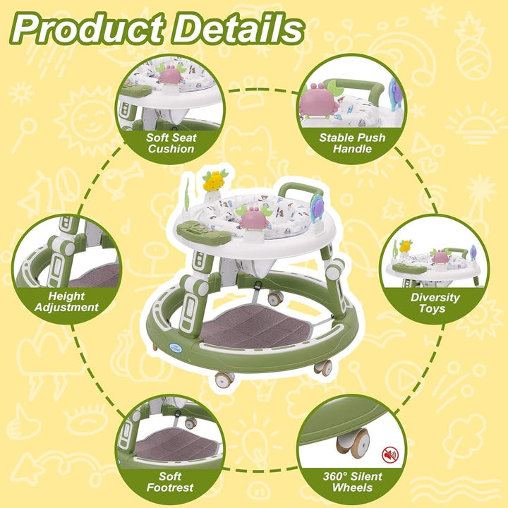 Multifunktionale Lauflernhilfe mit Musikspielzeug, Fussstütze, 360-Grad-Stummschaltung, 6 Räder, 360