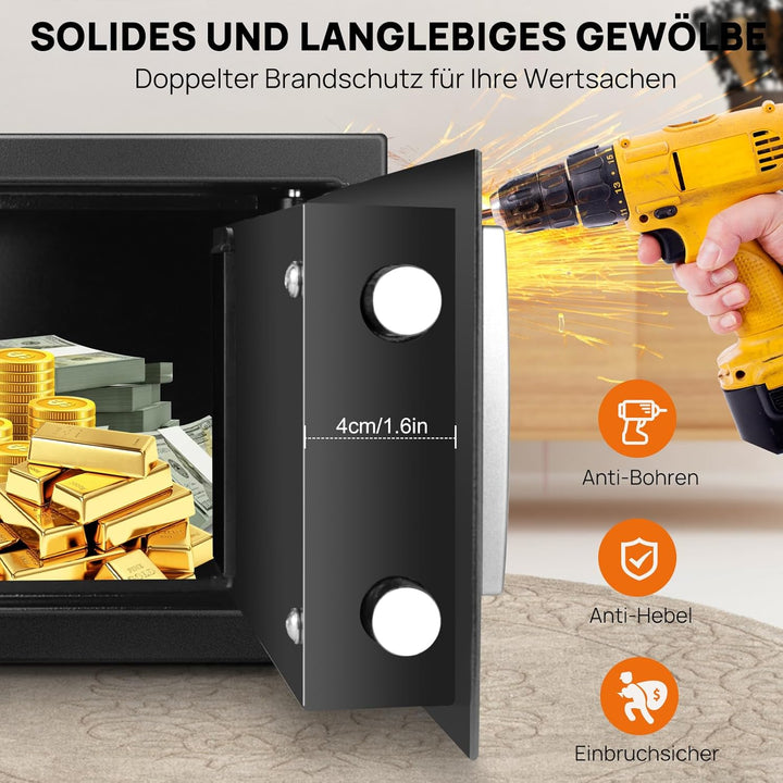 Tresor Feuerfest Wasserdicht,Mini Tresor Mit Zahlencode，Schranksafe，Mit Notschlüssel Home Office Saf