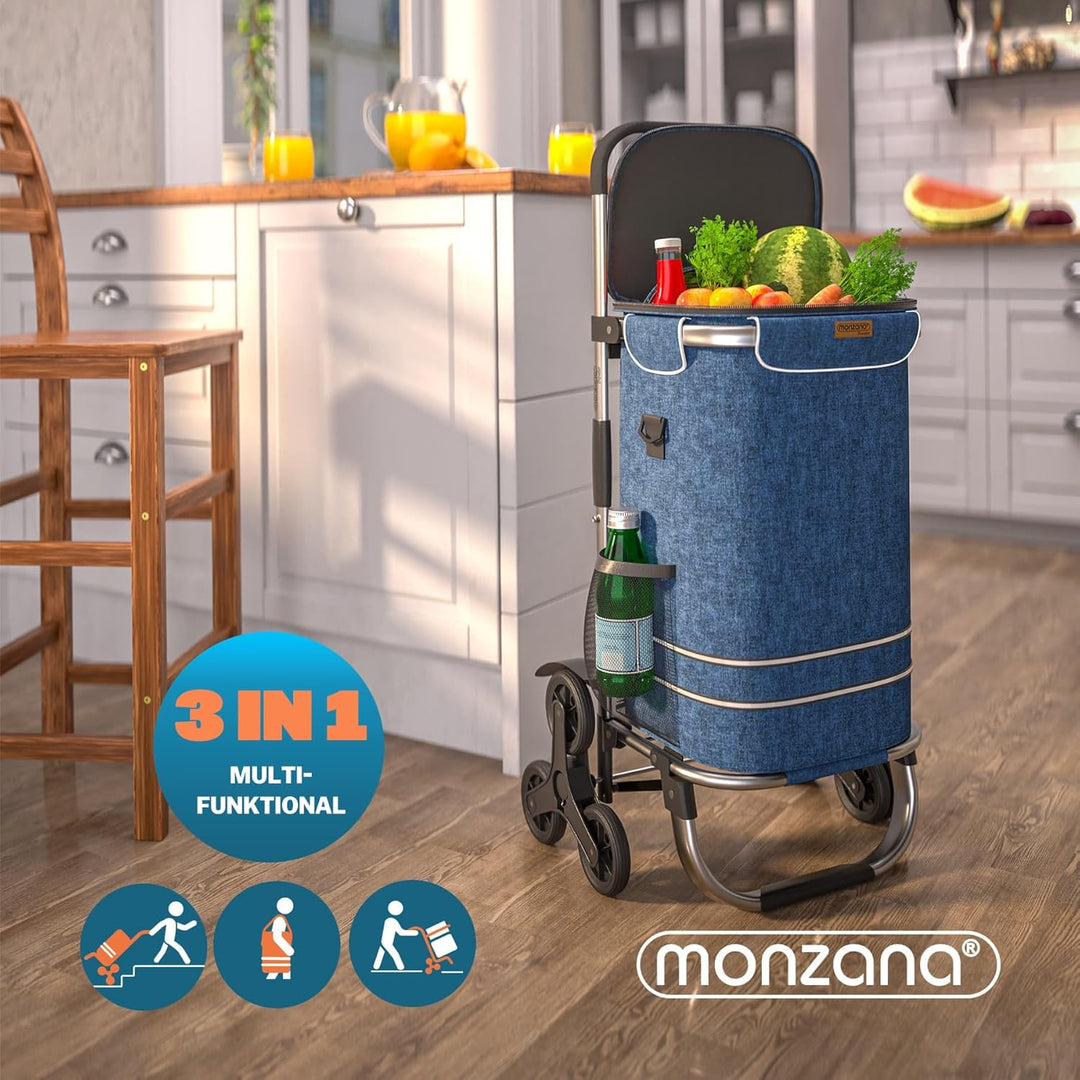 MONZANA® 2in1 Einkaufstrolley 38 L Klappbar Abnehmbare Tasche 6 Rollen Tragegurt Treppensteiger Eink