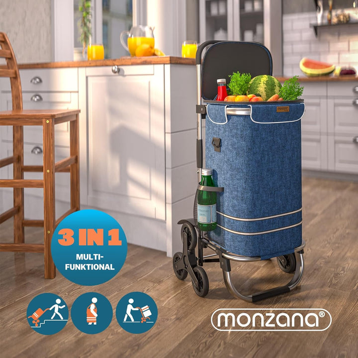 MONZANA® 2in1 Einkaufstrolley 38 L Klappbar Abnehmbare Tasche 6 Rollen Tragegurt Treppensteiger Eink