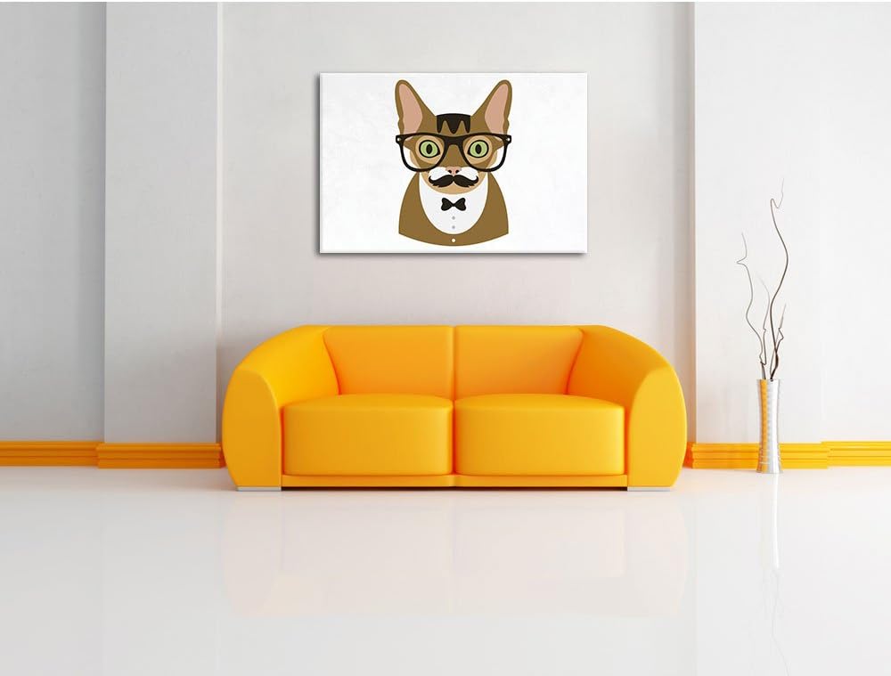 Pixxprint Hipster Katze (Main Coon) als Leinwandbild/Grösse: 100x70 cm/Wandbild/Kunstdruck/fertig be