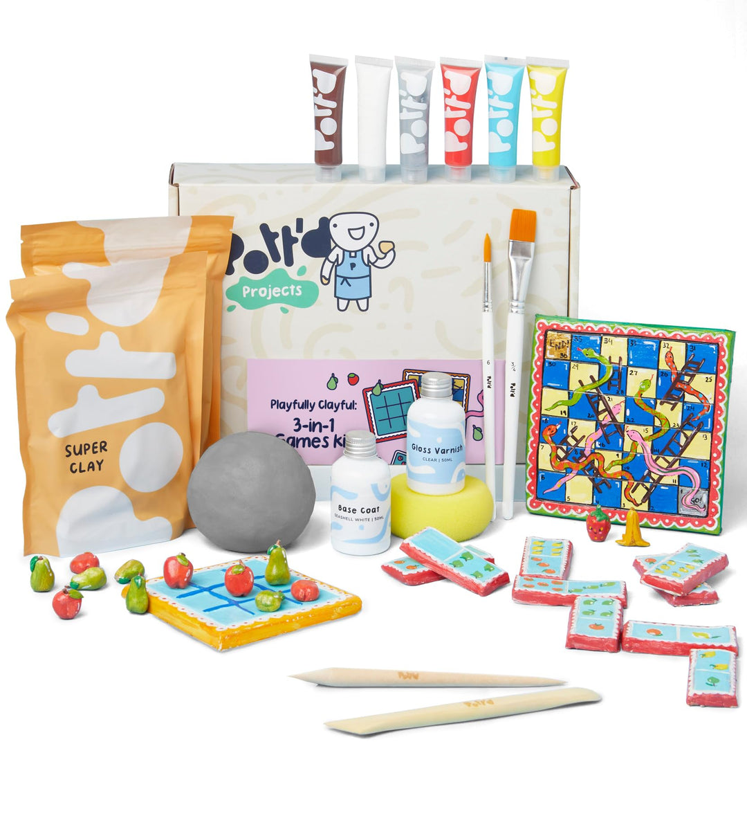 Pott'd Mini-Töpfer-Sets | Lufttrocknendes Töpferset für Erwachsene | Mit Farben, Töpferwerkzeugen un