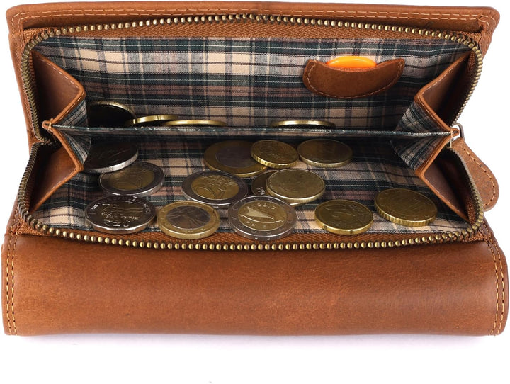 Benthill Geldbörse Gross Echt-Leder - Damen XL Portemonnaie mit RFID Schutz - Frauen Vintage Geldbeu