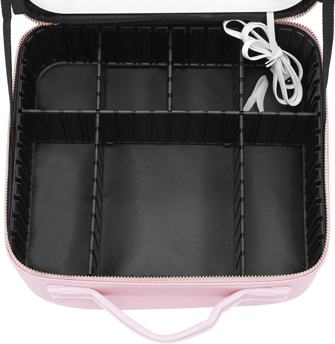 Kosmetiktasche,Make-up Tasche mit 3-Farben-Licht,Kosmetikkoffer mit Spiegel,Kosmetikkoffer Damen,Rei