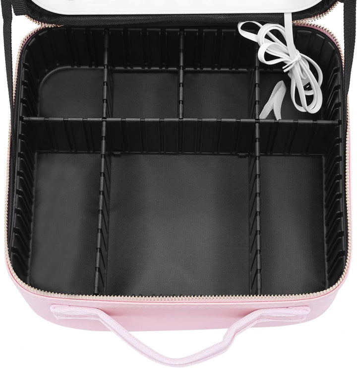 Kosmetiktasche,Make-up Tasche mit 3-Farben-Licht,Kosmetikkoffer mit Spiegel,Kosmetikkoffer Damen,Rei