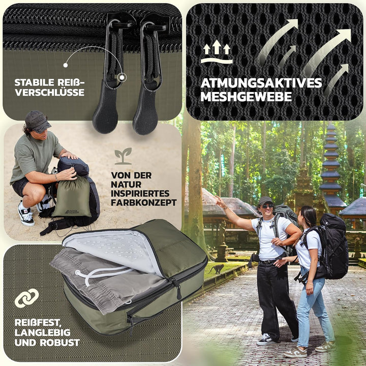 BACK&amp;PACKER® Packing Cubes mit Kompression 6-teilig - Packtaschen Set aus recyceltem Material - Leic