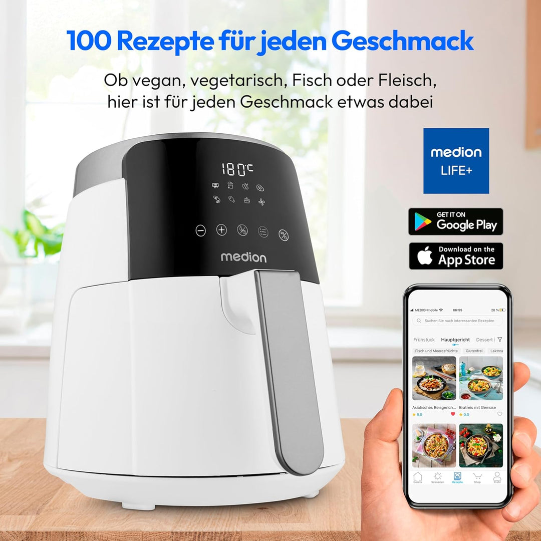 MEDION P40 L Heissluftfritteuse (4,7 Liter, Airfryer, 1500 Watt, einfache Bedienung, ölfreies Fritti