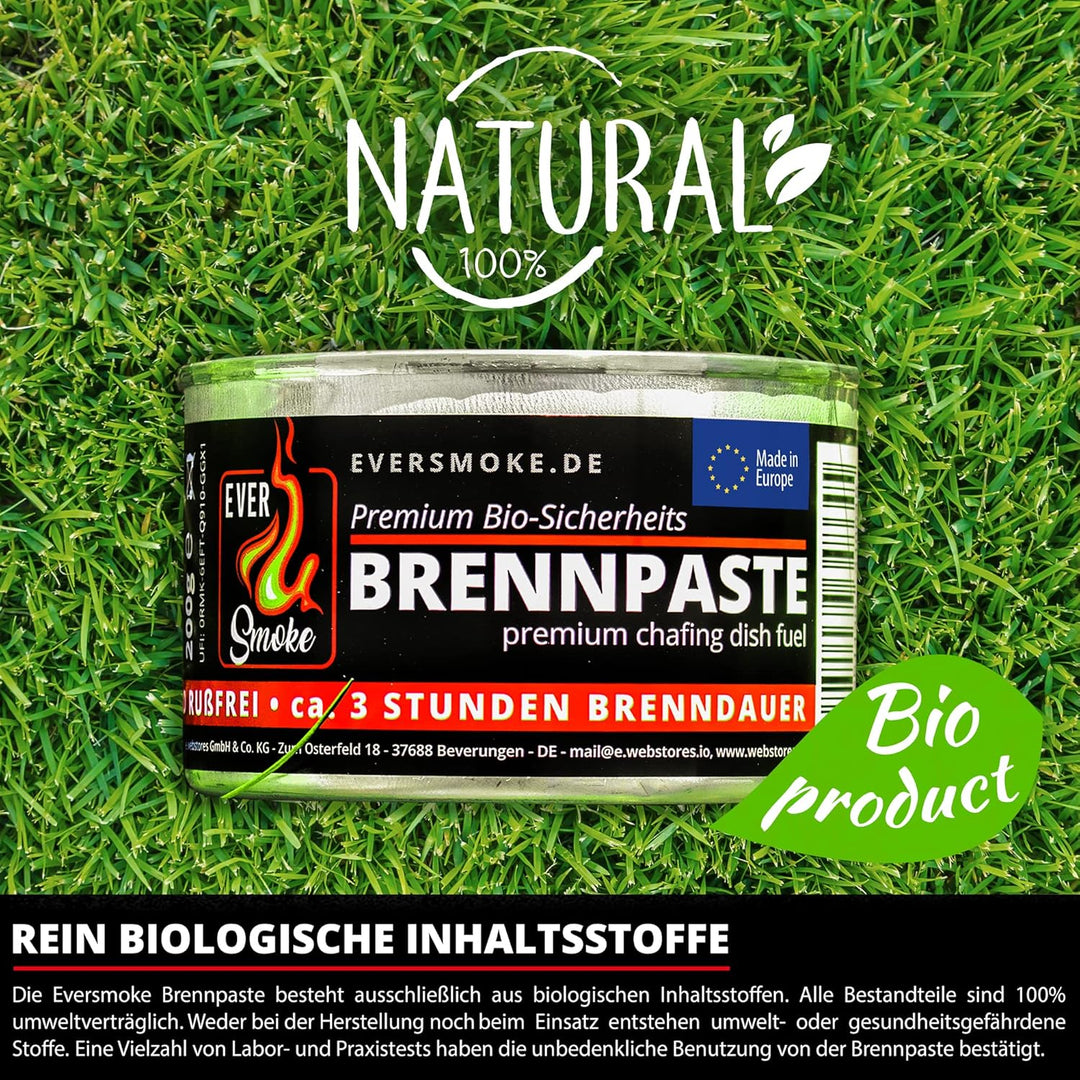96x Eversmoke Sicherheits Premium Bio Brennpaste Brenngel Chafing Dish Speisenwärmer (96 Dosen je 20