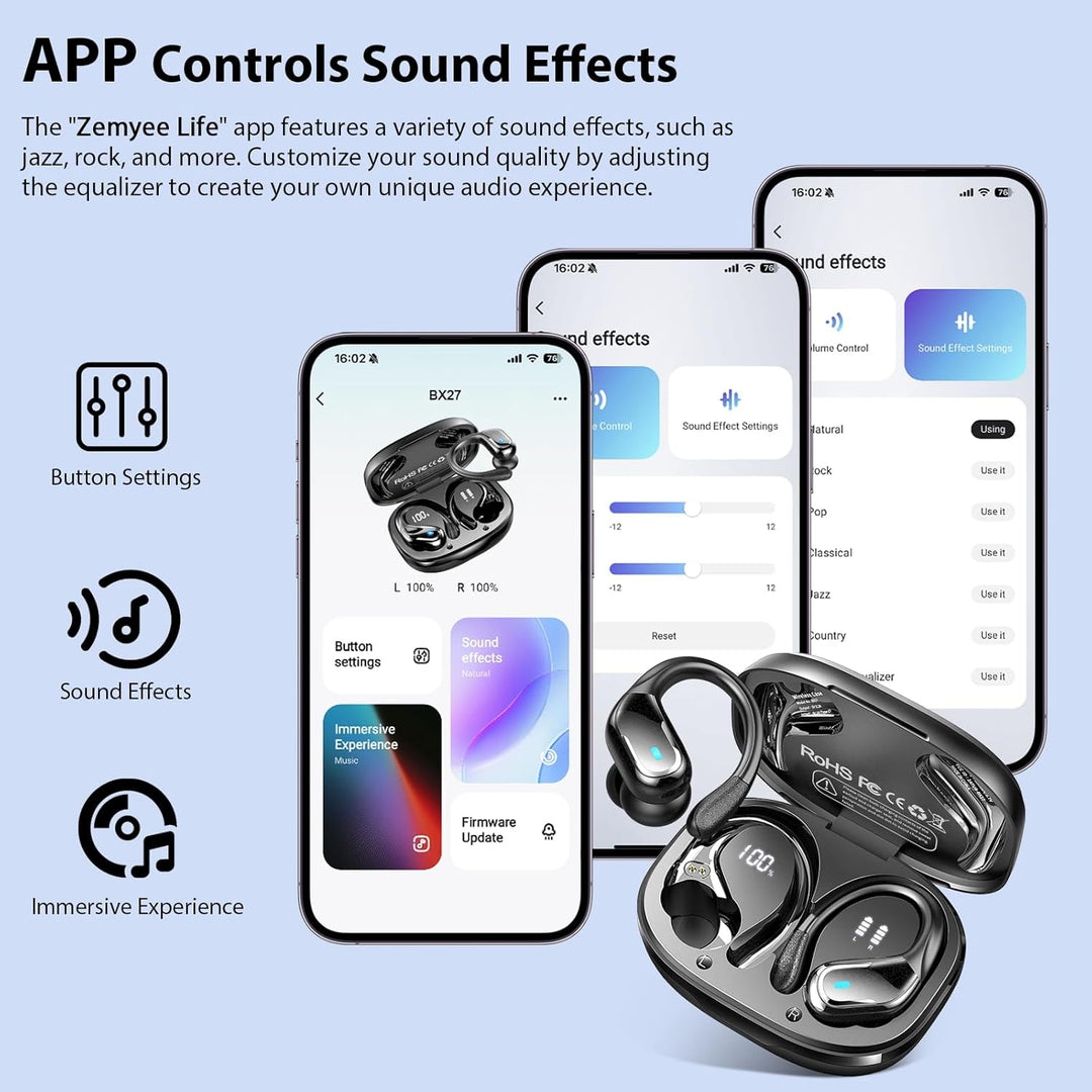 Bluetooth Kopfhörer Sport, 75Std 2026 Kopfhörer Kabellos Bluetooth 5.4, App mit EQ, Hi-Fi Stereo, EN