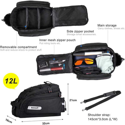 Rhinowalk Fahrrad Gepäckträgertasche 12L Rücksitz Tasche Hinterradtasche Pannier Fahrradtasche Umhän