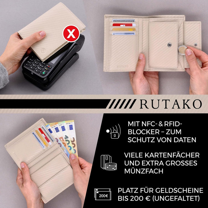 RUTAKO Leder Geldbörse Herren mit RFID Schutz I Portemonnaie Gross mit Münzfach I 12 Fächer I Echtle