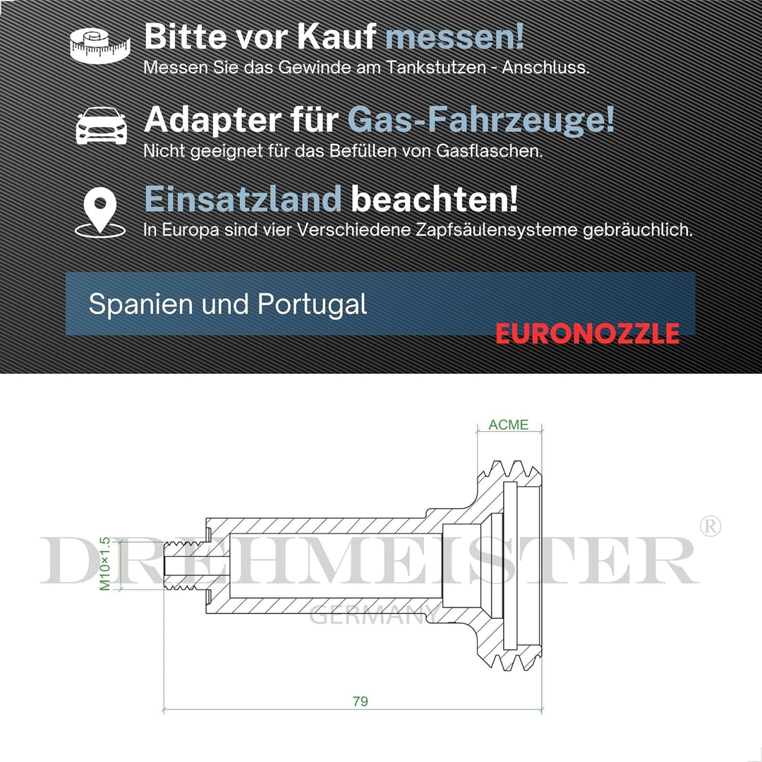 Drehmeister Euronozzle Tankadapter W21.8 (ca. 22 mm) - Adapter für Autogasfahrzeuge - LPG Adapter fü