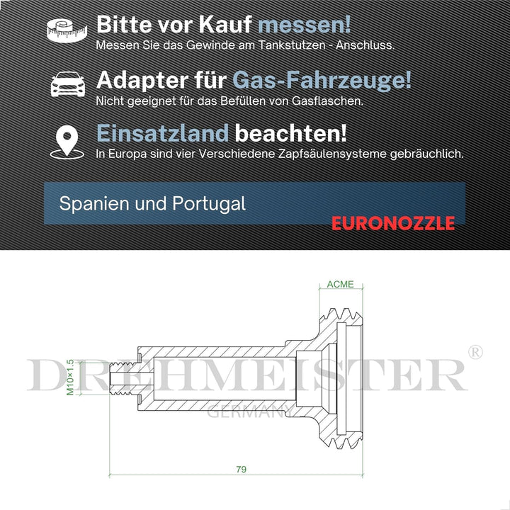 Drehmeister Euronozzle Tankadapter W21.8 (ca. 22 mm) - Adapter für Autogasfahrzeuge - LPG Adapter fü