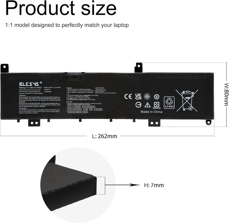 BLESYS C31N1636 Akku für ASUS VivoBook Pro 15 N580G N580GD N580VD N580VN X580VD X580VN M580GD Series