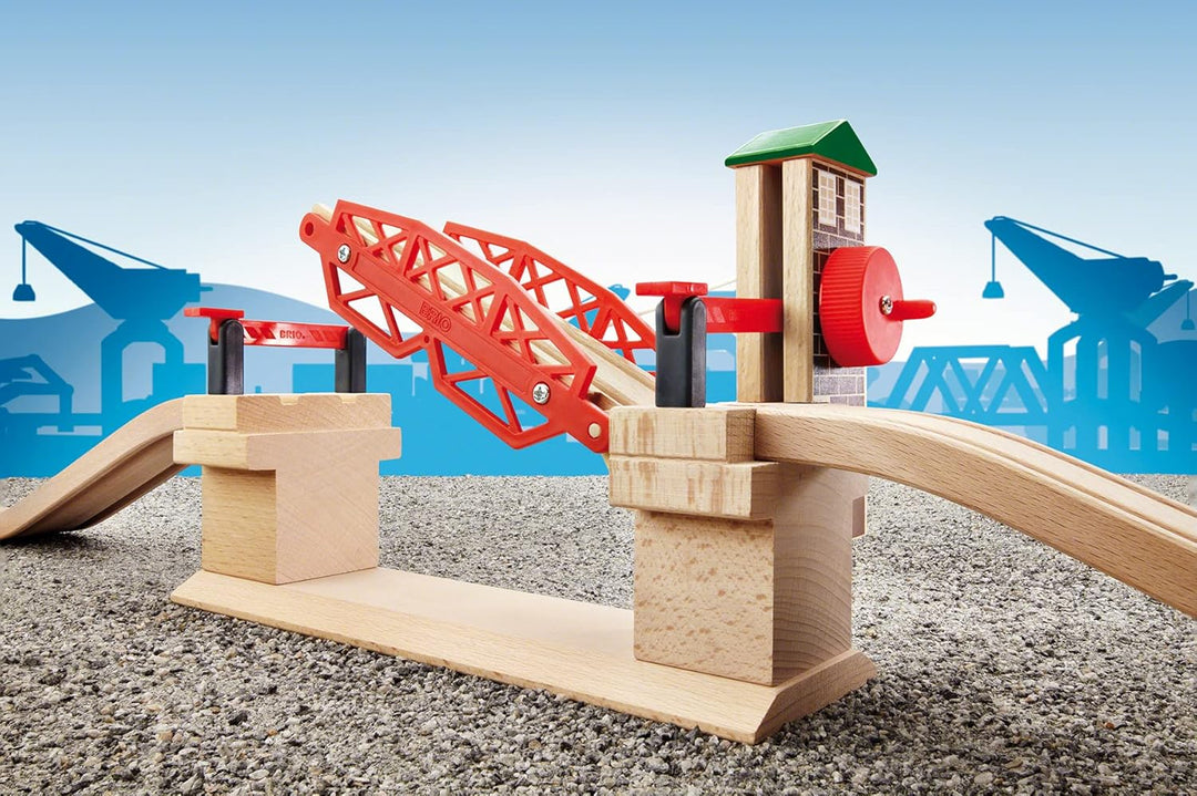 BRIO World 33757 Hebebrücke - Eisenbahnzubehör Holzeisenbahn - Kleinkinderspielzeug empfohlen für Ki