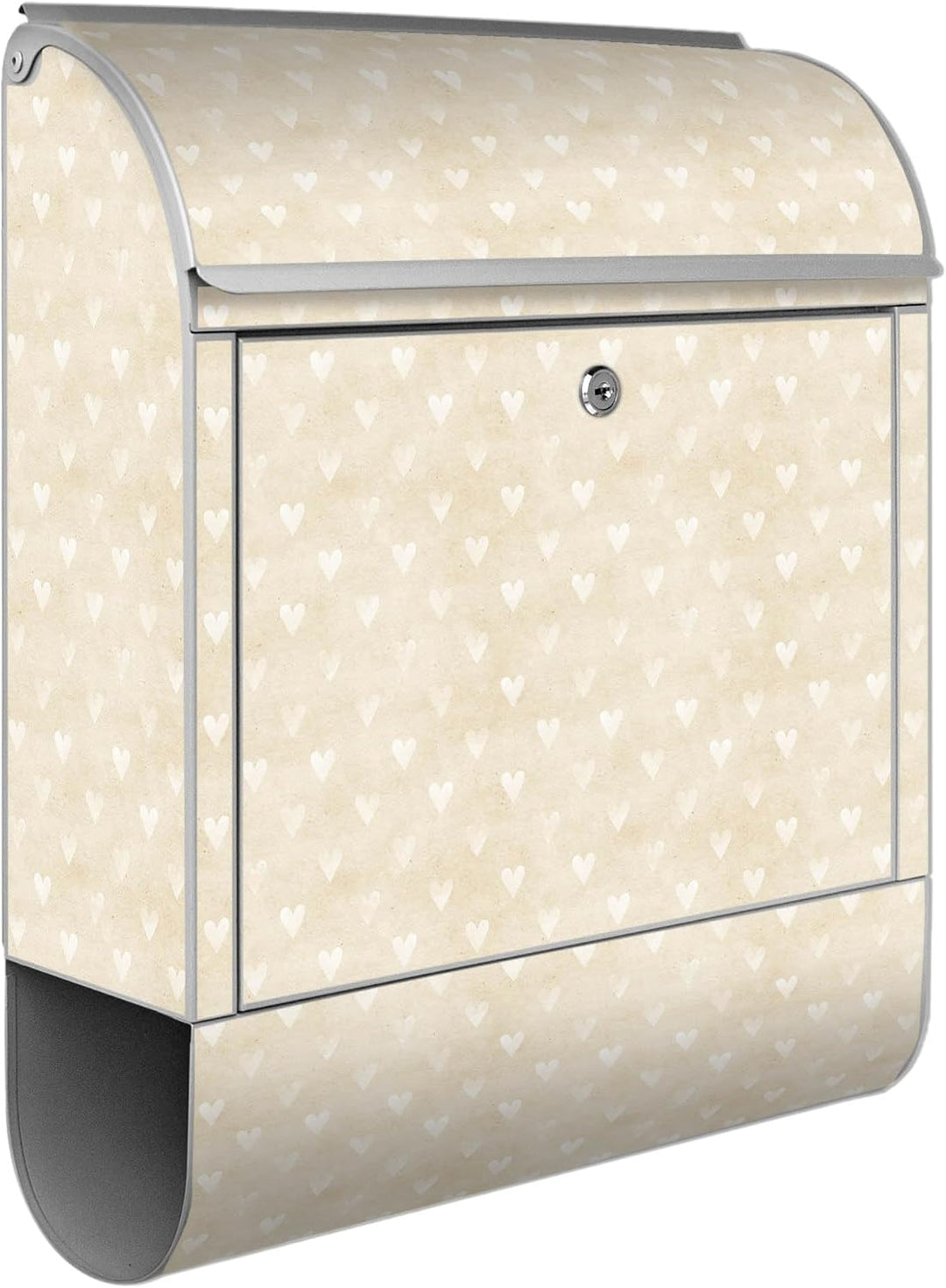 banjado® Design Briefkasten mit Motiv Beige Herzen 39x47x14cm &amp; 2 Schlüssel - Briefkasten Stahl Silb