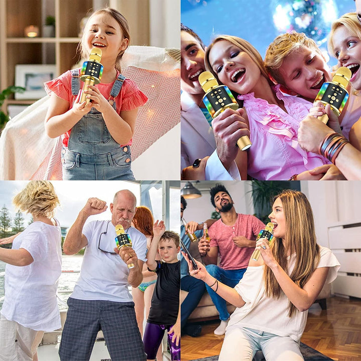 BONAOK Drahtloses Bluetooth-Karaoke-Mikrofon mit steuerbaren LED-Leuchten, Tragbarer Karaoke-Maschin