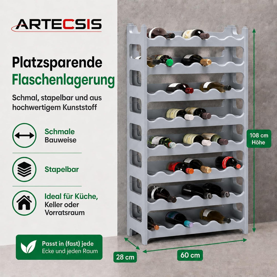ARTECSIS® Weinregal stapelbar & modular erweiterbar Kunststoff für 48 Weinflaschen (betongrau) - Sta