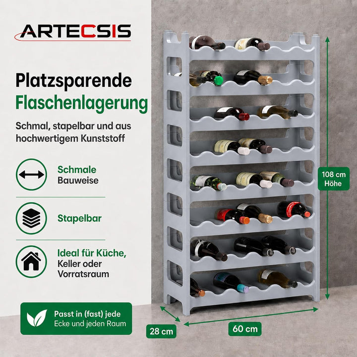 ARTECSIS® Weinregal stapelbar & modular erweiterbar Kunststoff für 48 Weinflaschen (betongrau) - Sta