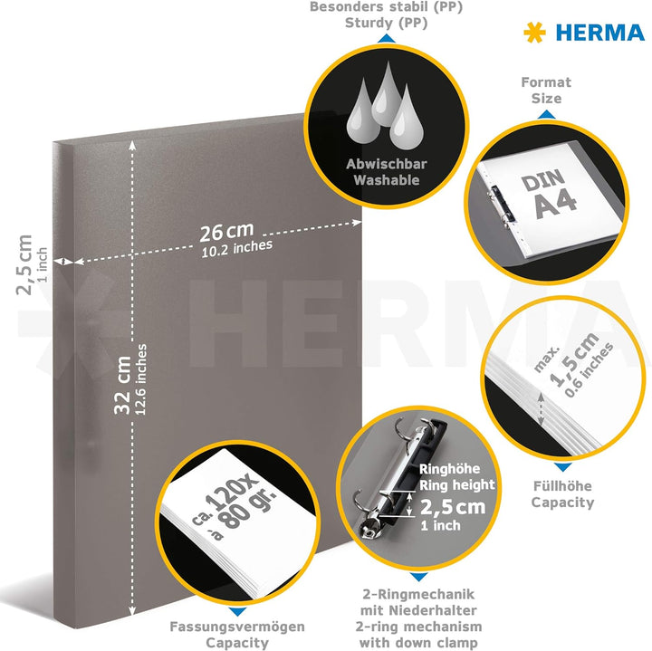 HERMA 19181 Ringbücher A4 Transluzent Sortiment, 42 Stück, schmal, 2 Ringe, 25 mm breit, Ordner aus