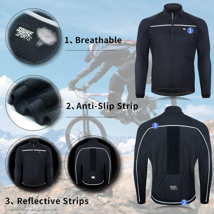 Souke Sports Fahrradjacke Herren Winter Thermo Radjacke Winddichte & wasserdichte mit Reflektierende